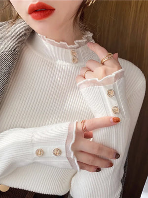 Suéter Feminino Canelado Branco 1