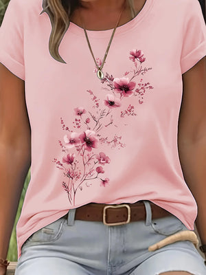 Blusa de Algodão Manga Curta com Estampa Floral Rosa Claro 04