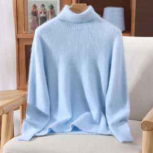Suéter em Cashmere Gola Alta Azul Claro 21