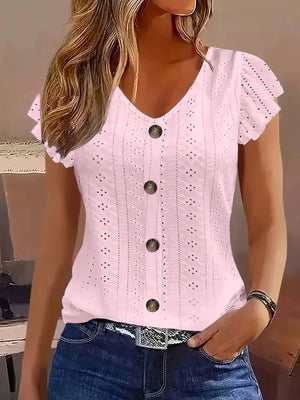 Blusa de Laise com Botões e Manga Babado Rosa Claro 02