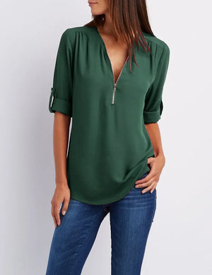 Blusa Chiffon Manga 3/4 com Zíper Vrde Forte 05