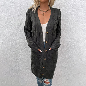 Cardigan Casual Alongado Feminino Cinza