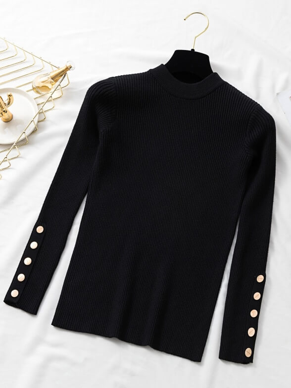 Suéter Casual Feminino Canelado Preto 2