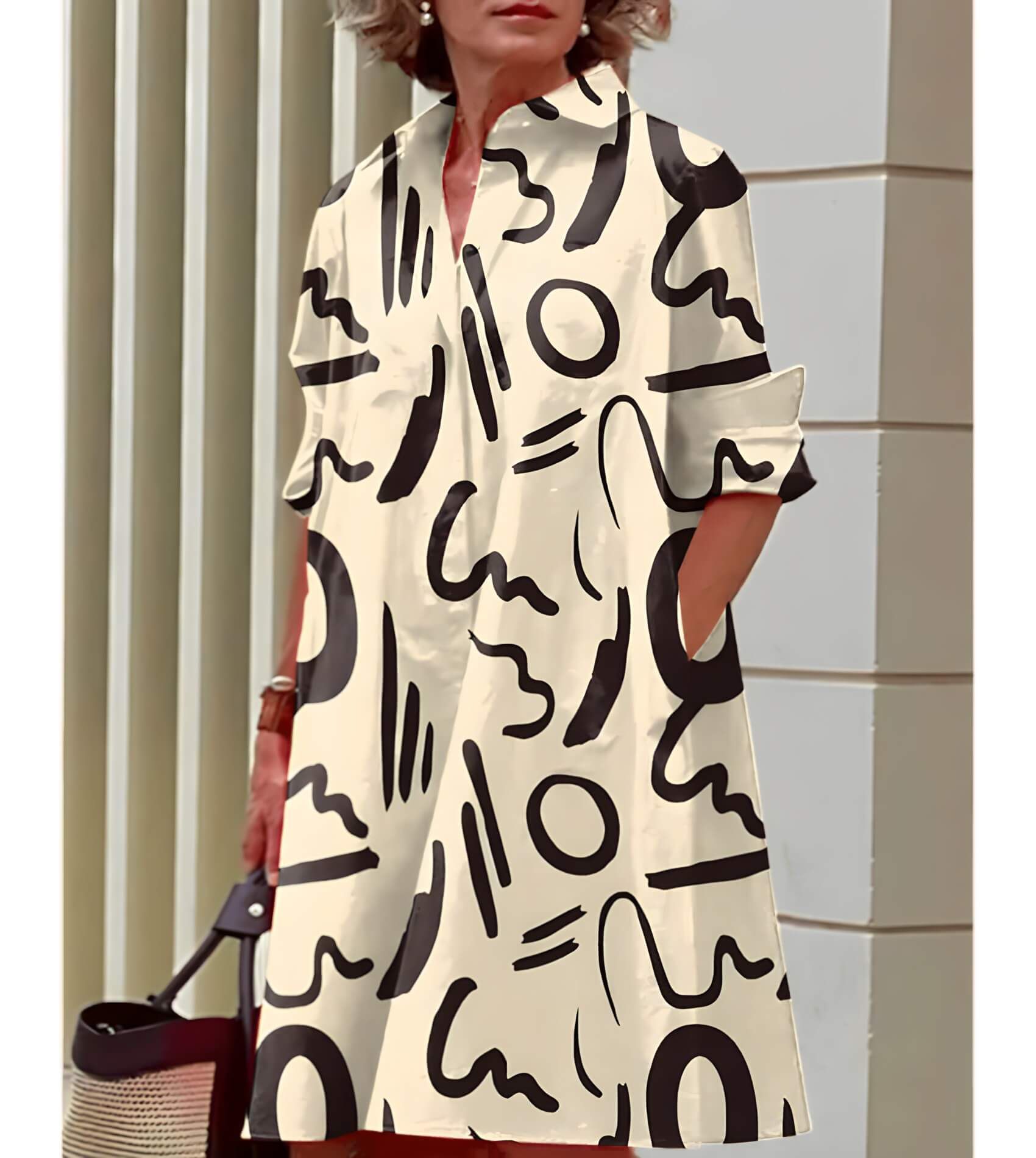 Vestido Curto Bege e Preto 9