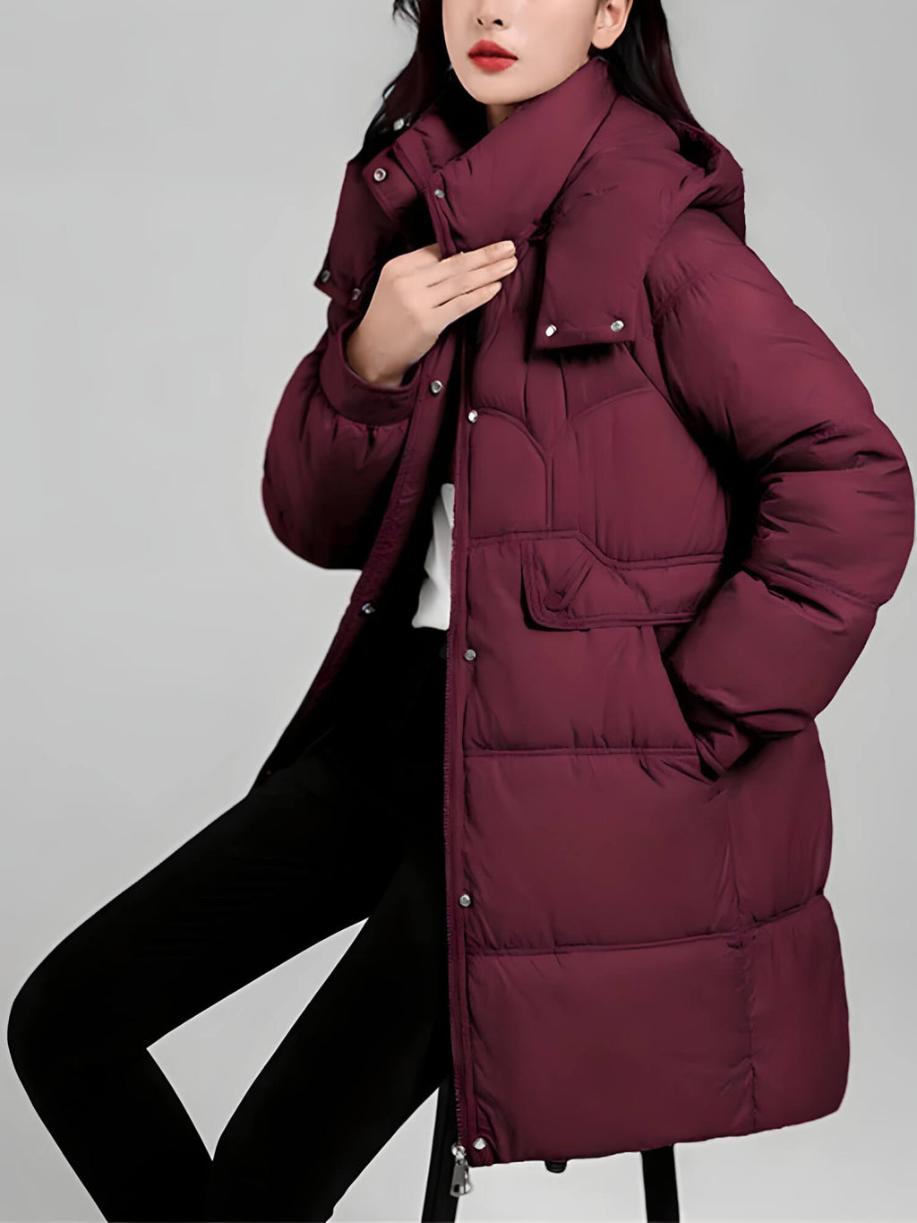 Jaqueta Feminina de Parka Alongada Bordô 5