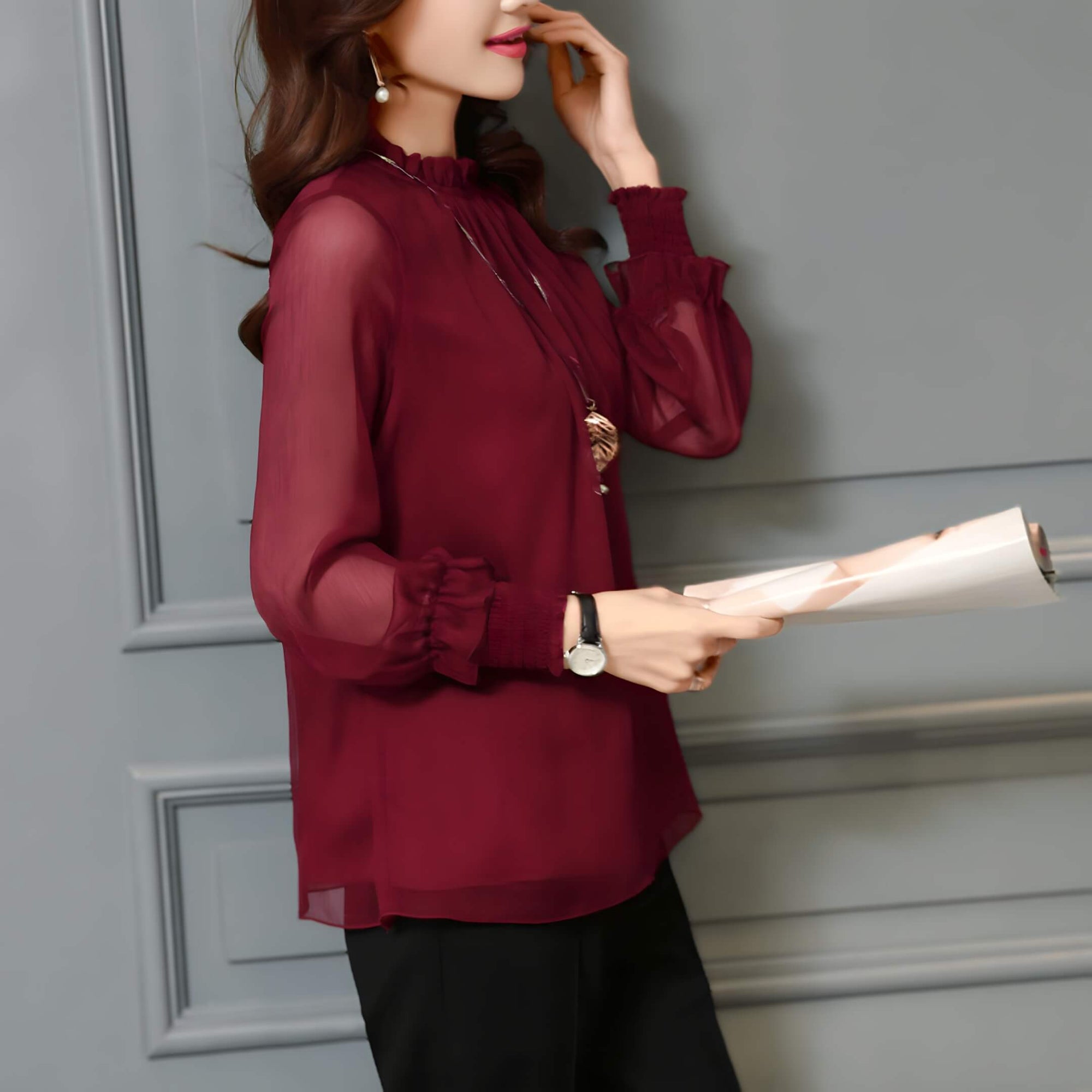 Blusa de Chiffon Vinho 2