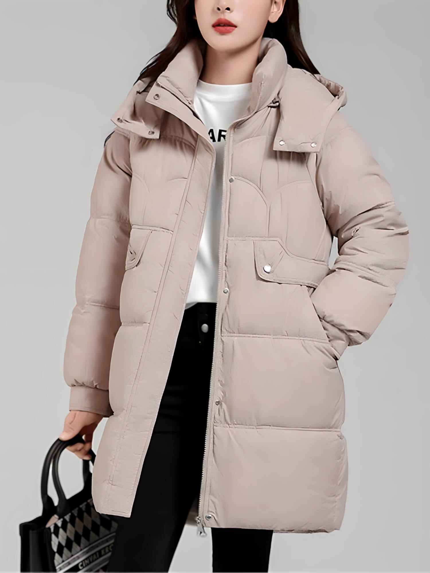 Jaqueta Feminina de Parka Alongada Bege 3