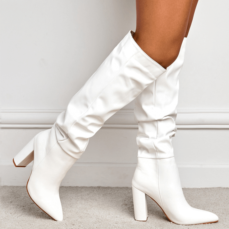 Bota Feminina Bico Fino Cano Alto Branco 5