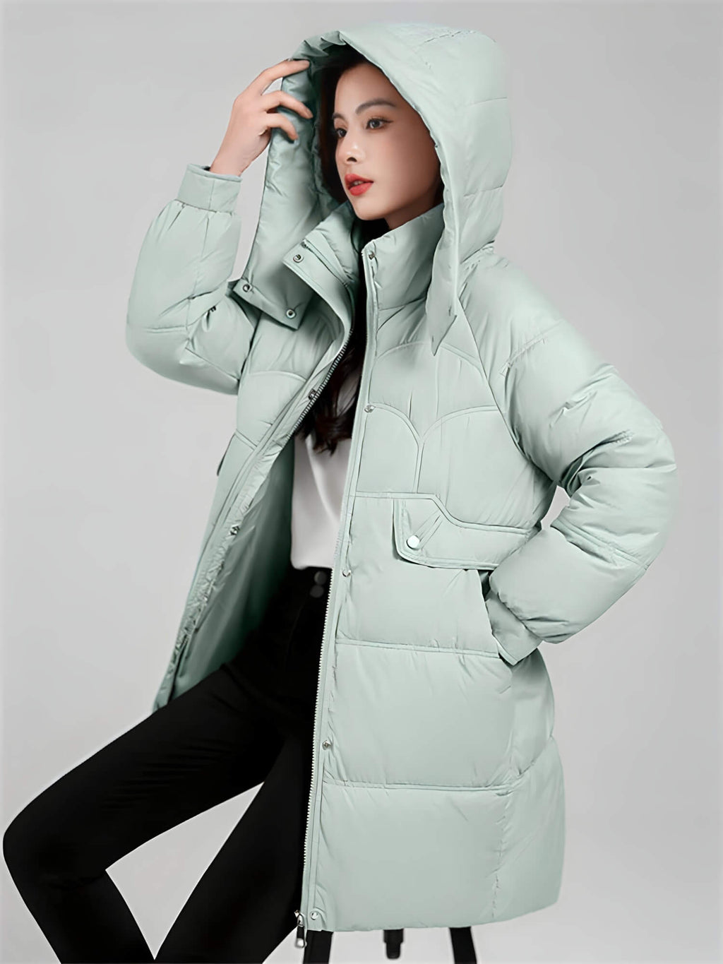 Jaqueta Feminina de Parka Alongada Verde Claro 6