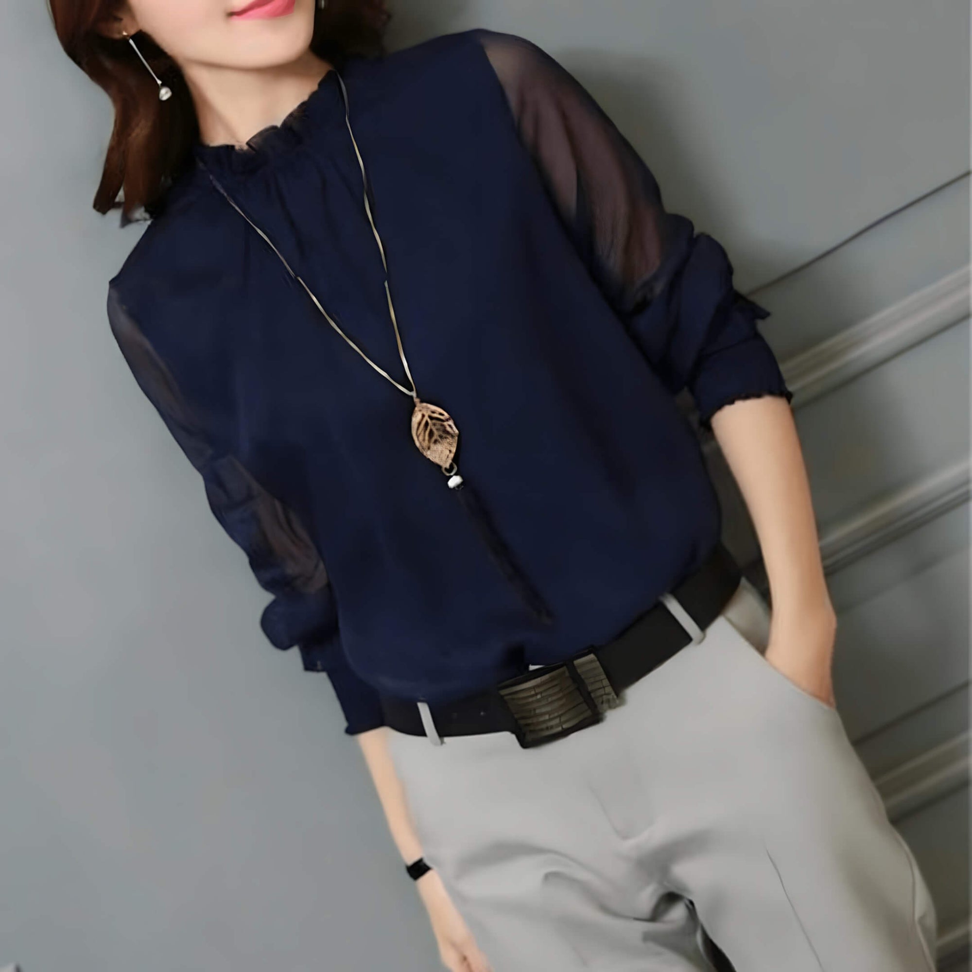 Blusa de Chiffon Azul Marinho 4