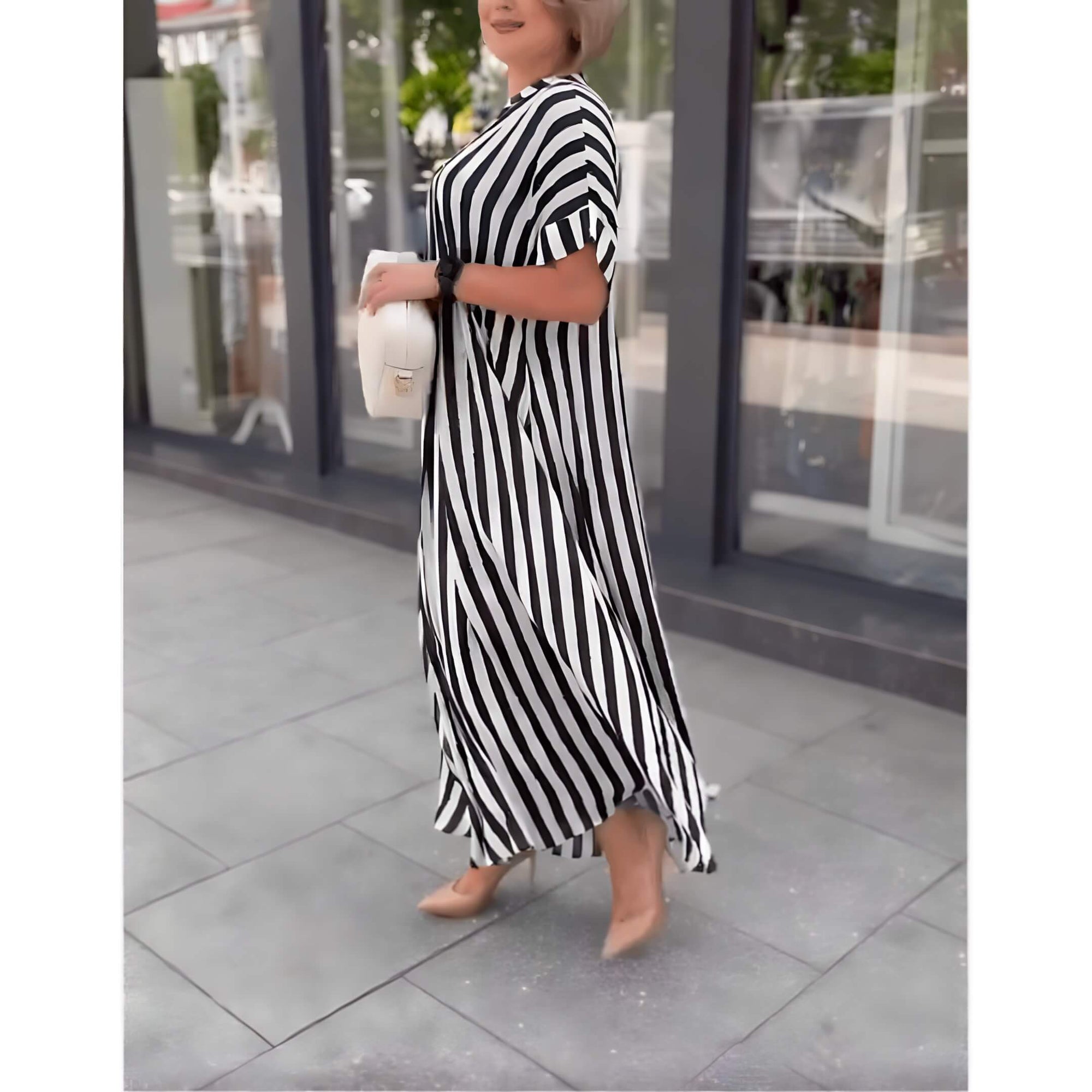 Vestido Longo Listrado Preto 2