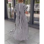 Vestido Longo Listrado Preto 