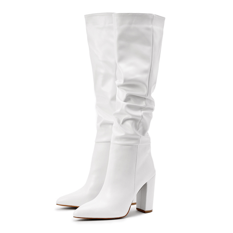 Bota Feminina Bico Fino Cano Alto Branco 10