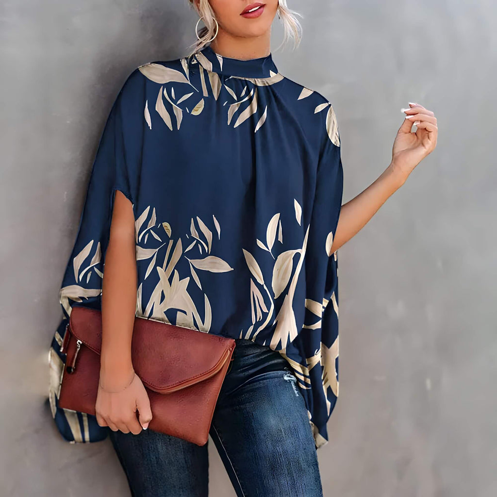 Blusa de Gola Alta Azul Estampado 3