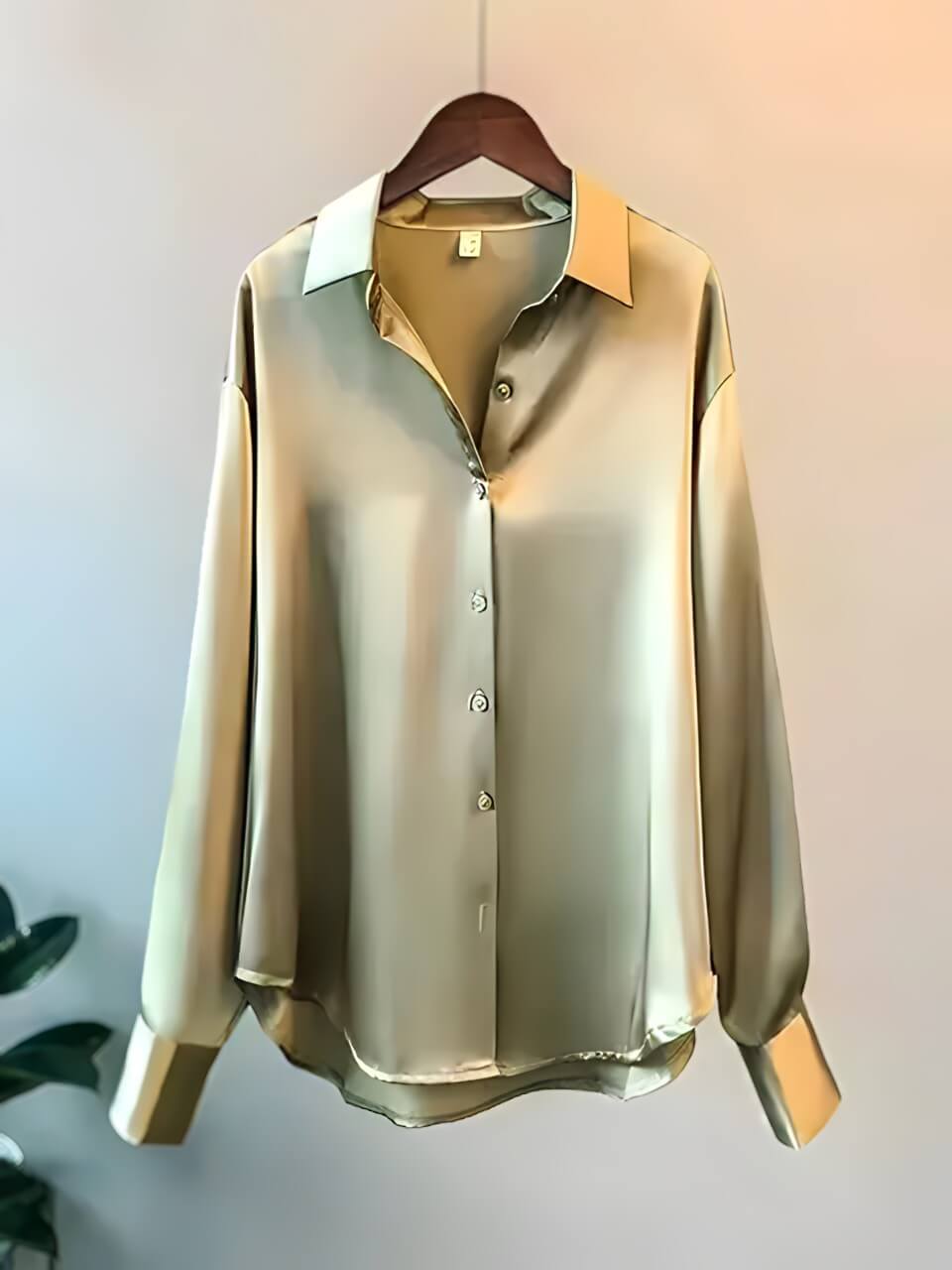 Camisa Básica de Cetim Verde 3