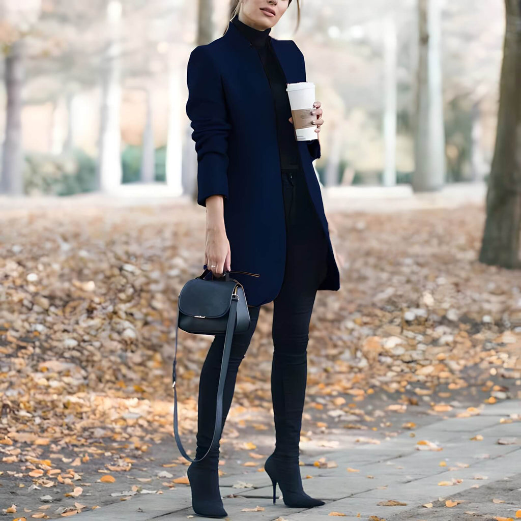 Blazer Alongado de Lã Batida Azul Marinho 14