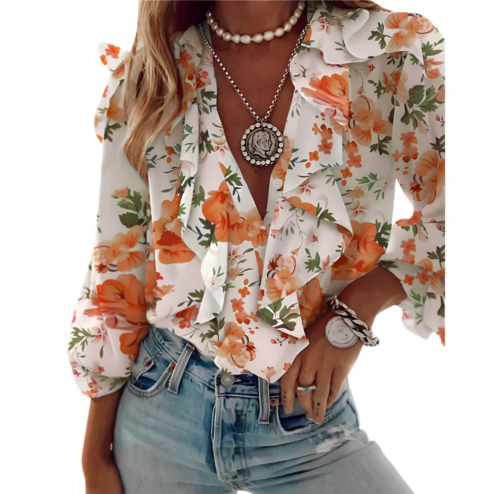 Camisa Com Babados Laranja 4
