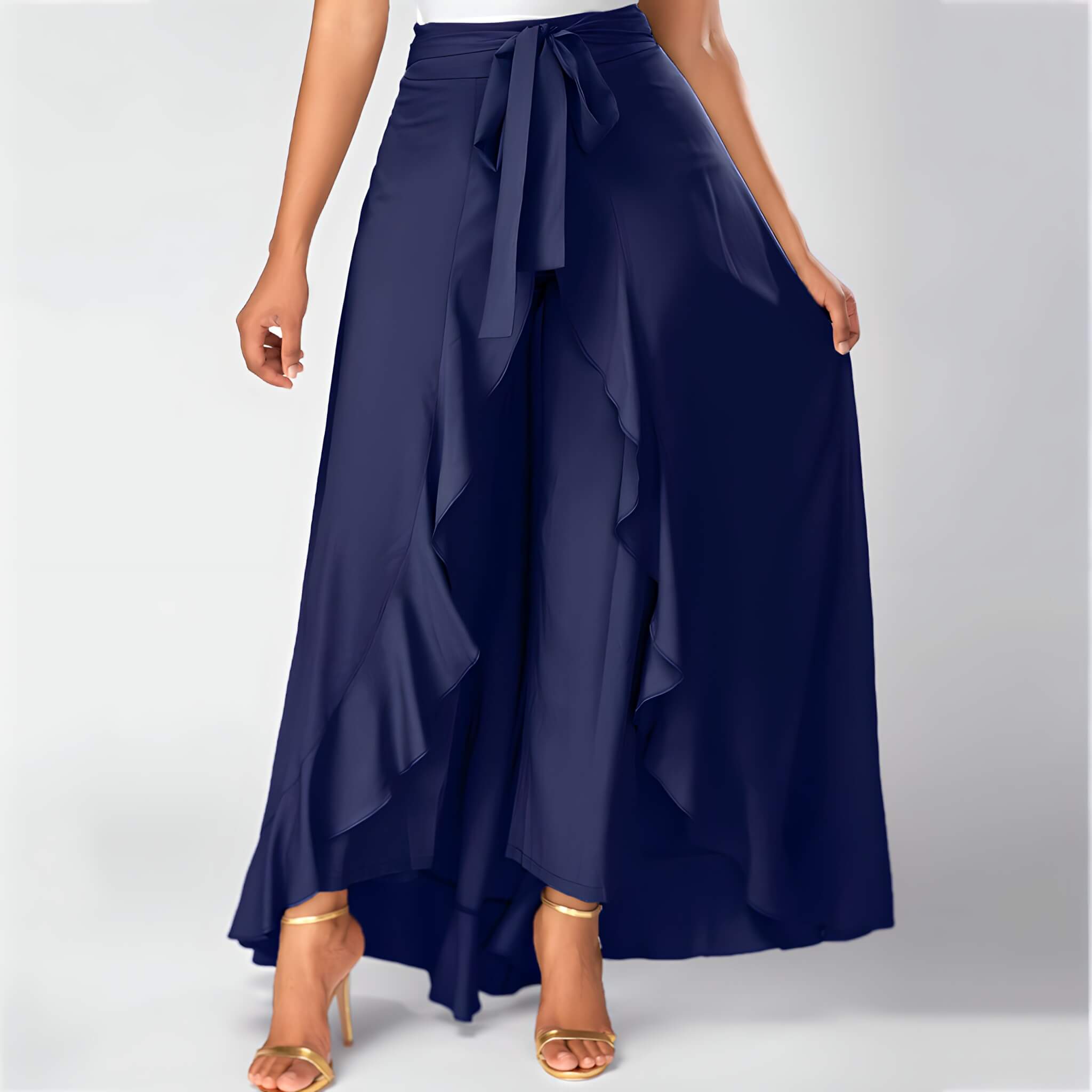 Calça Pantalona Com Babados Azul 5