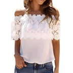 Blusa de Chiffon com Detalhes em Renda Branco 1