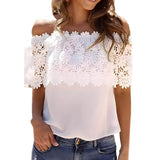 Blusa de Chiffon com Detalhes em Renda Alunita