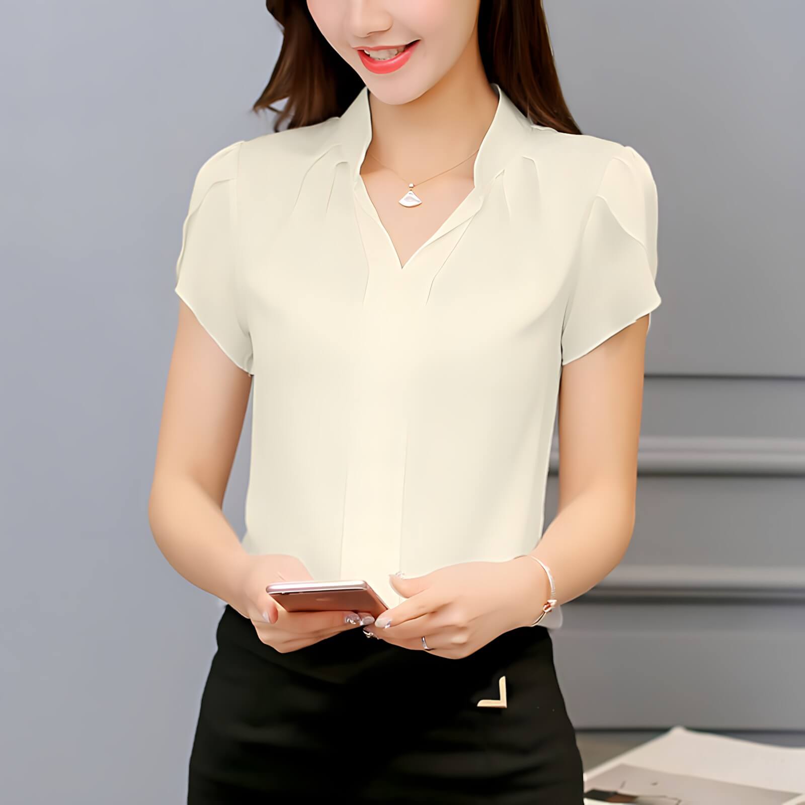 Camisa de Chiffon Manga Curta Branco 4