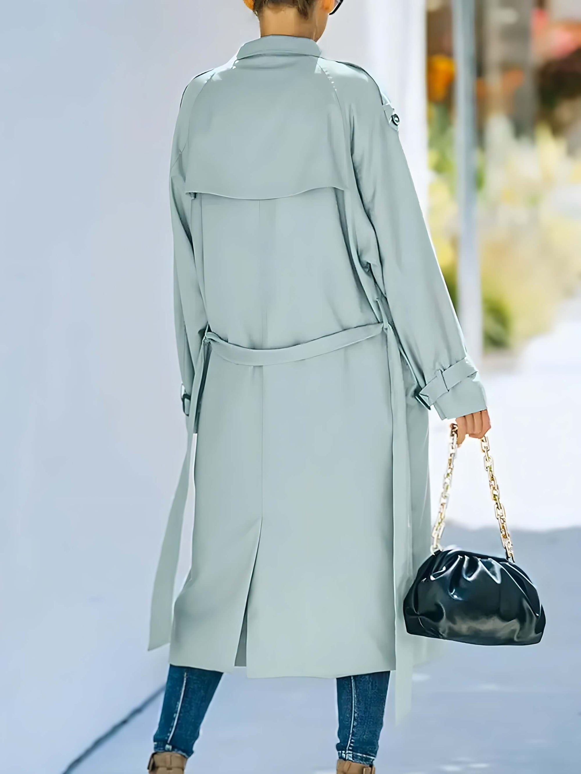 Casaco Longo Feminino Trench Azul 6