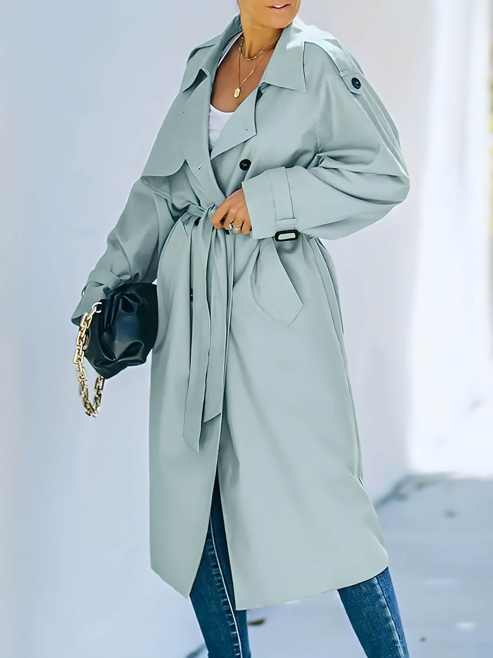 Casaco Longo Feminino Trench Azul 5