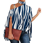 Blusa Gola Alta E Ombro Aberto Blenda Azul Zebra / P 37