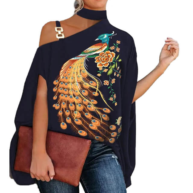 Blusa Gola Alta E Ombro Aberto Blenda Preto Pavão / P 37