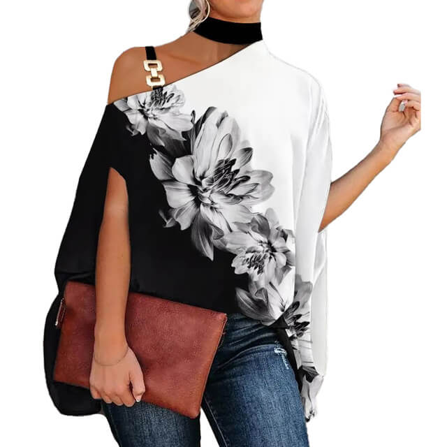 Blusa Gola Alta E Ombro Aberto Blenda Preto Branco / P 37