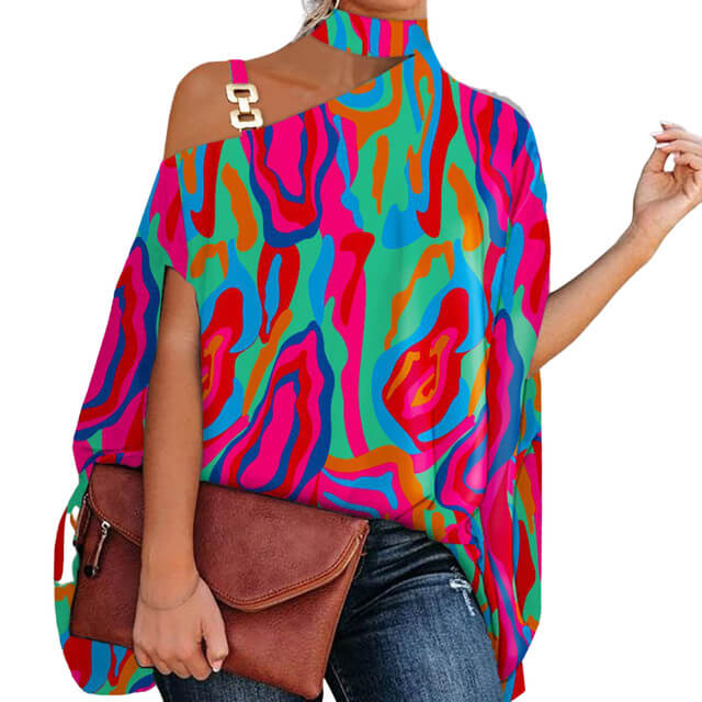 Blusa Gola Alta E Ombro Aberto Blenda Colorido 2 / P 37