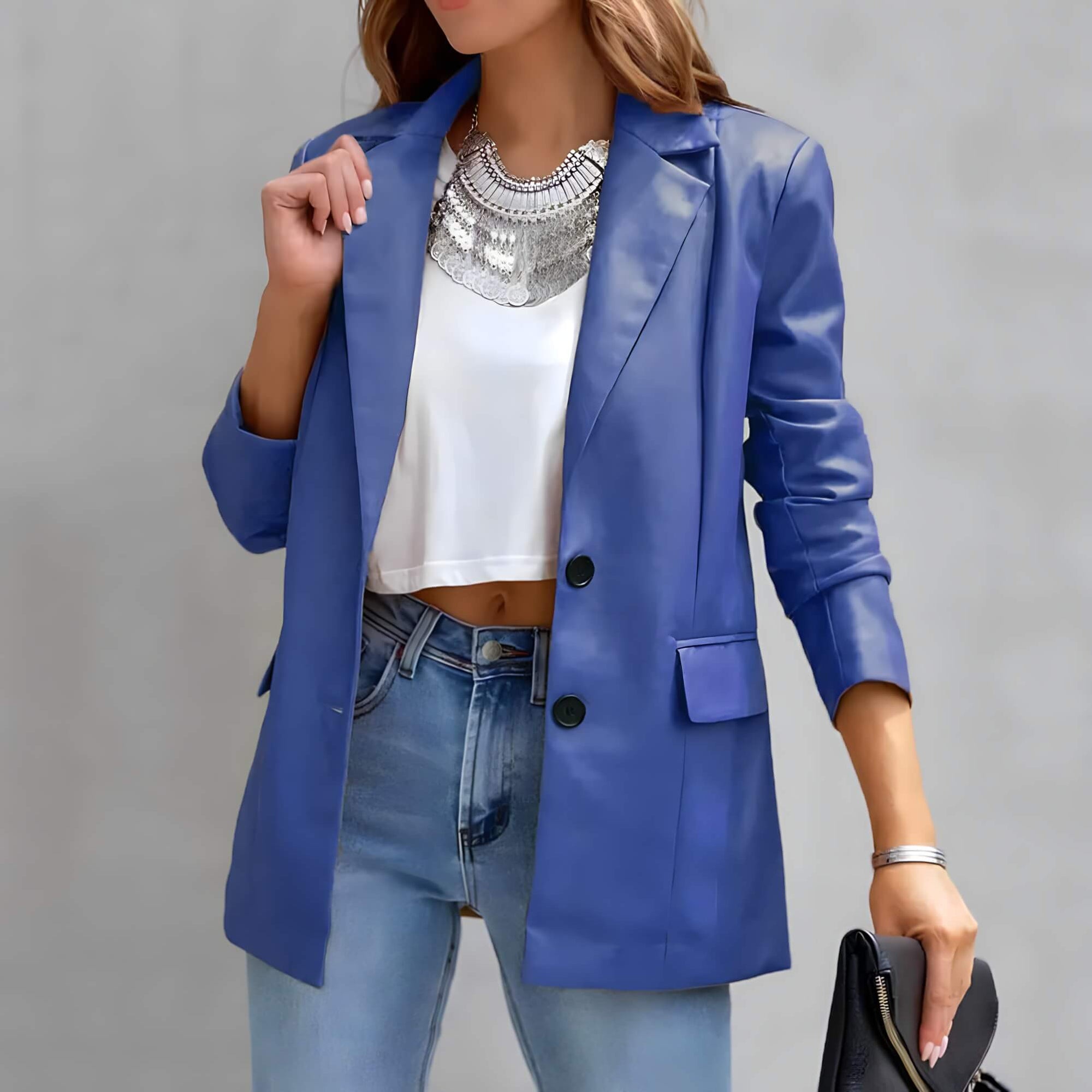 Jaqueta Feminina Alongada Azul 2