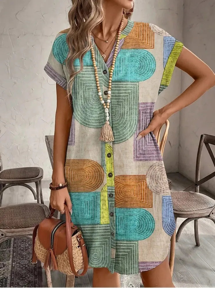 Vestido Curto Casual Multicolorido 03