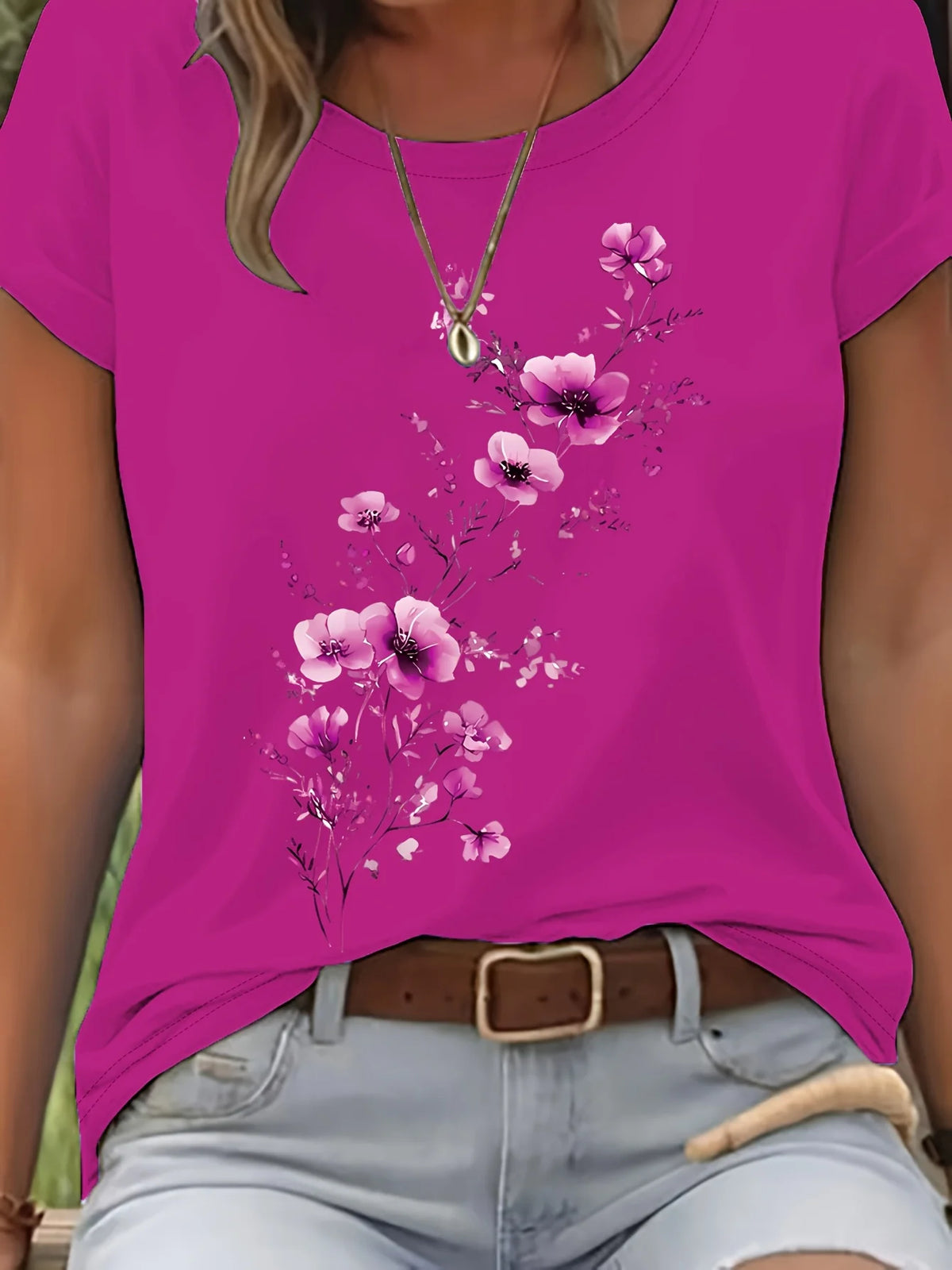 Blusa de Algodão Manga Curta com Estampa Floral Rosa 09