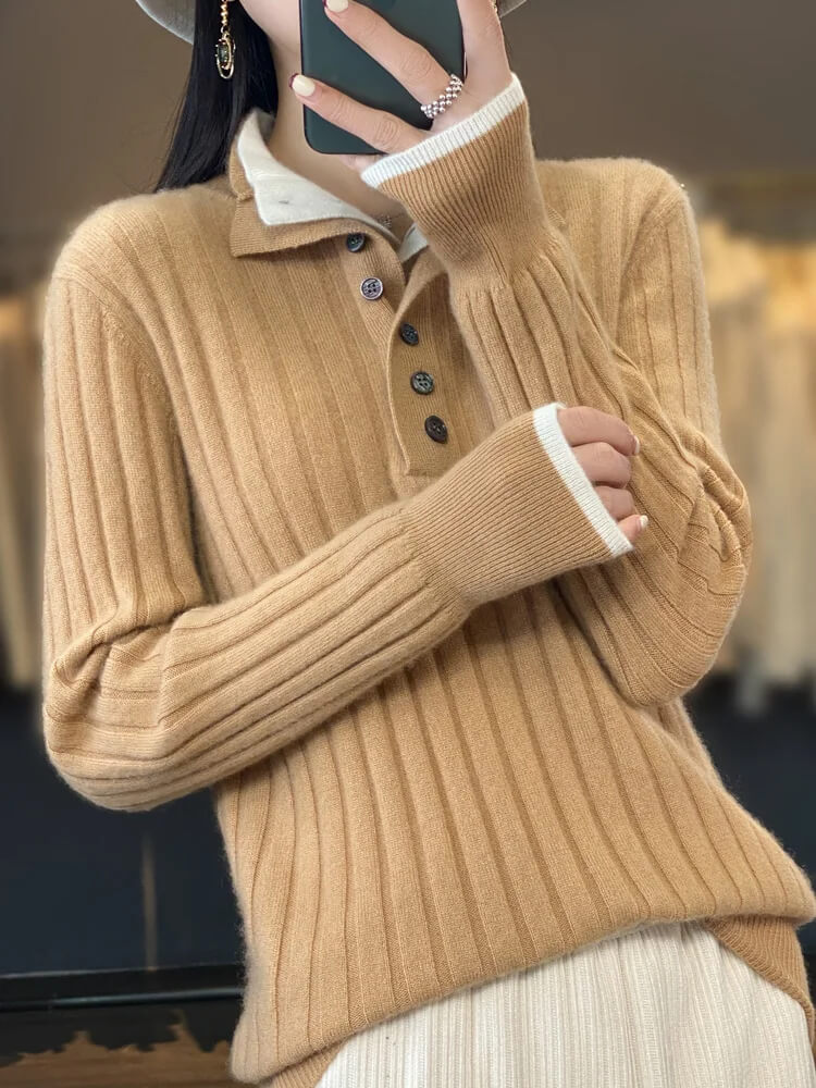 Suéter Casual com Botões Caramelo 6