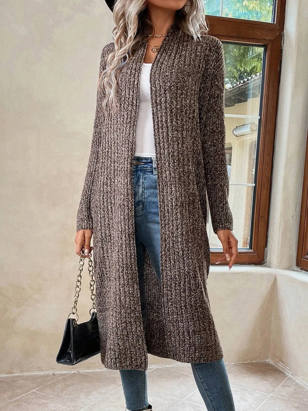 Cardigan Longo Ponto Aberto Marrom 4