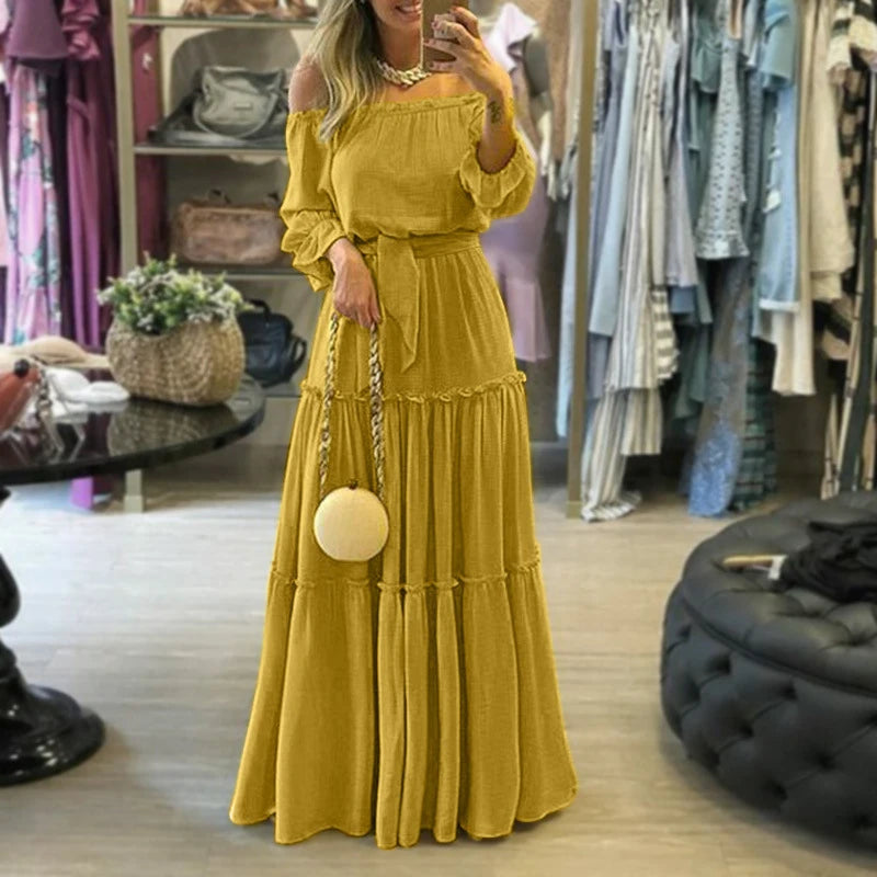 Vestido Longo Ombro a Ombro Amarelo 02
