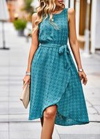 Vestido Mídi Transpassado com Amarração Azul 13