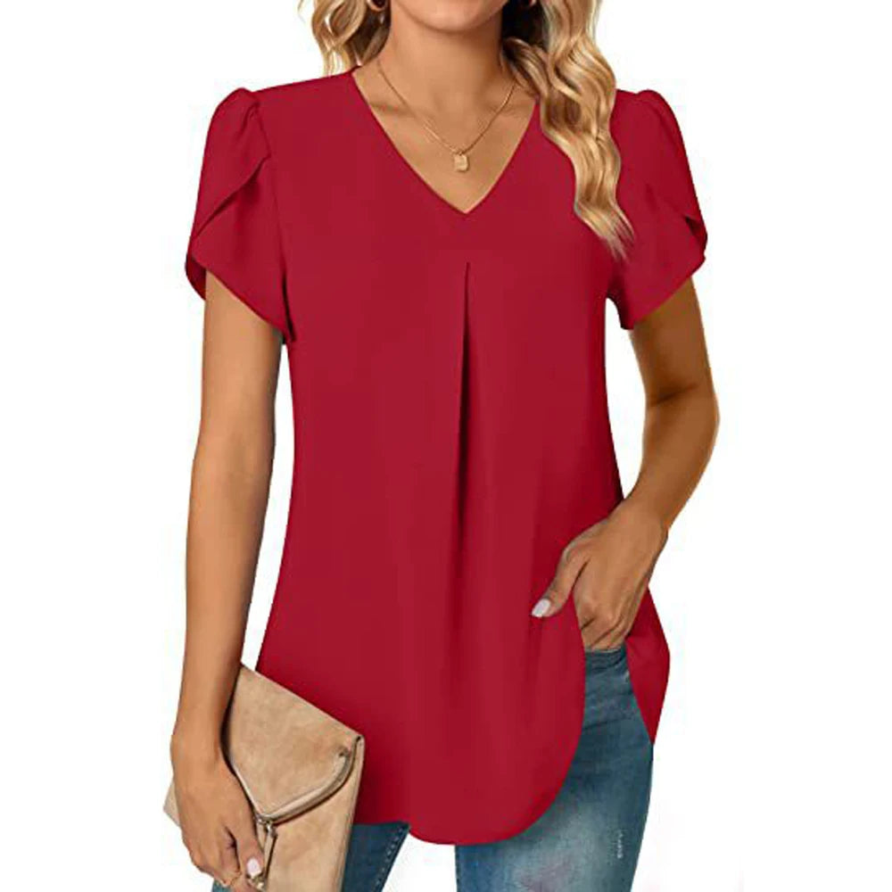 Blusa Elegante Gola V Vermelho 06
