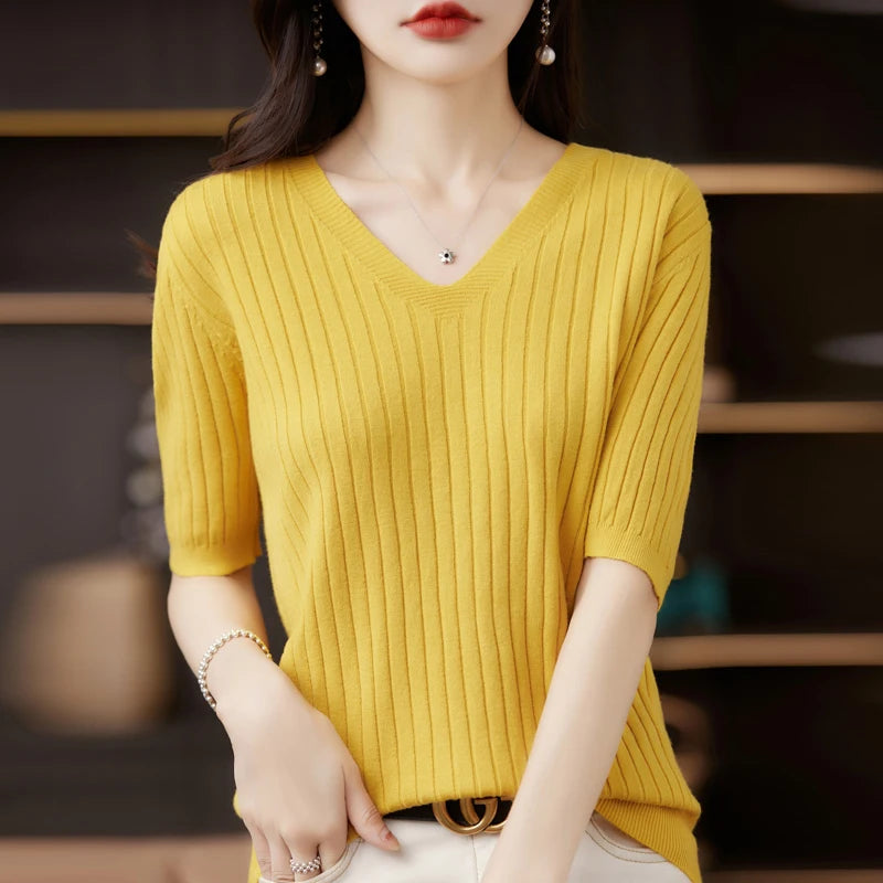 Blusa de Malha Canelada Amarelo 11