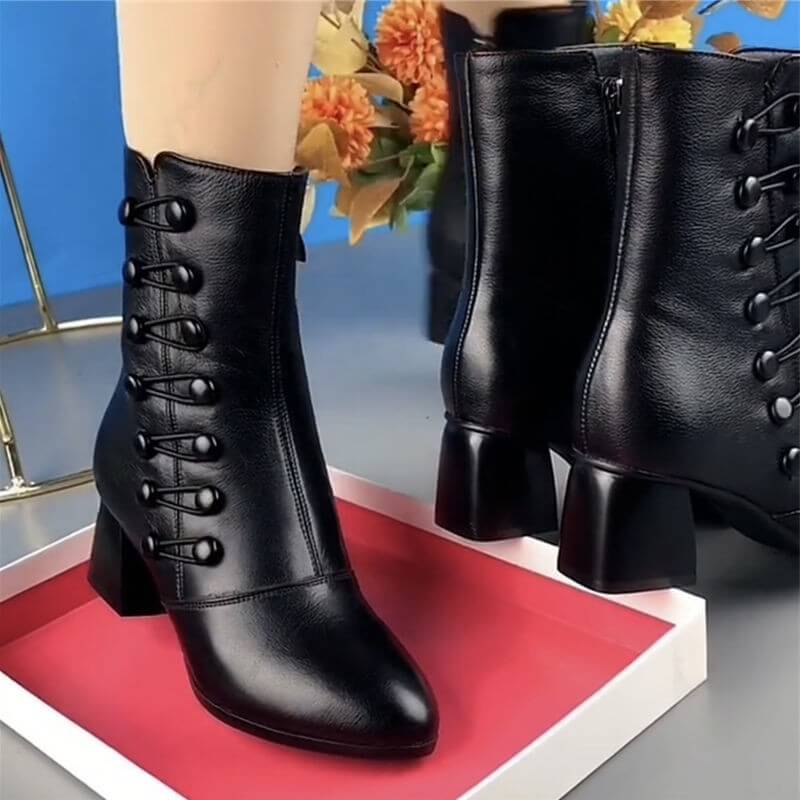 Bota Feminina Salto Bloco Cano Médio Preto 4