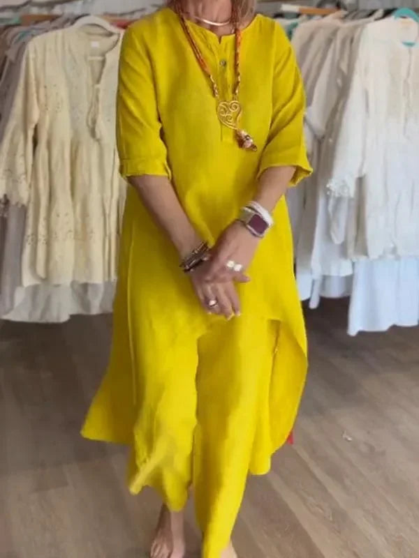 Conjunto Alongado de Linho Amarelo 10