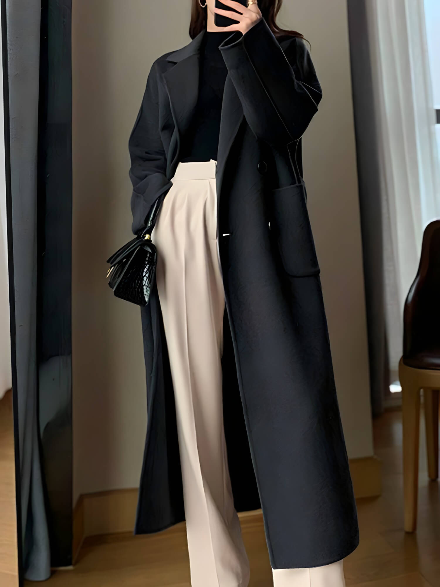 Casaco Feminino Longe de Lã Batida Preto 6