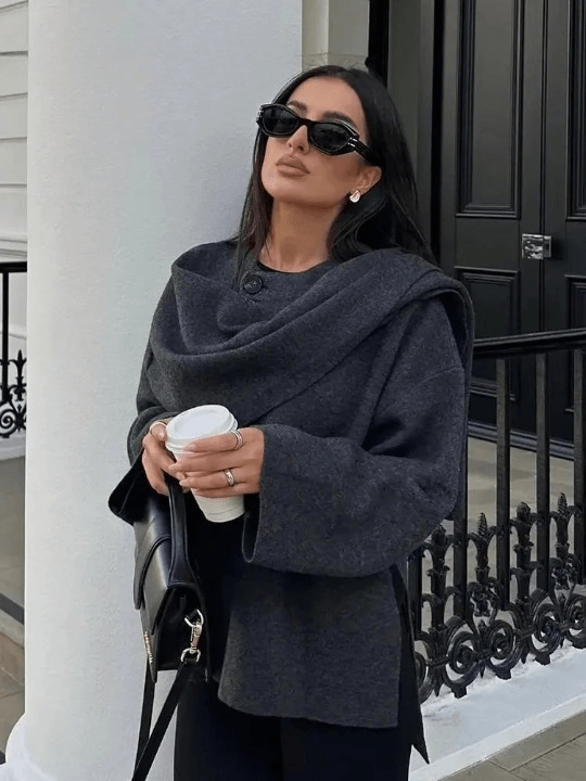 Casaco Cachecol Assimétrico Cinza Escuro 02