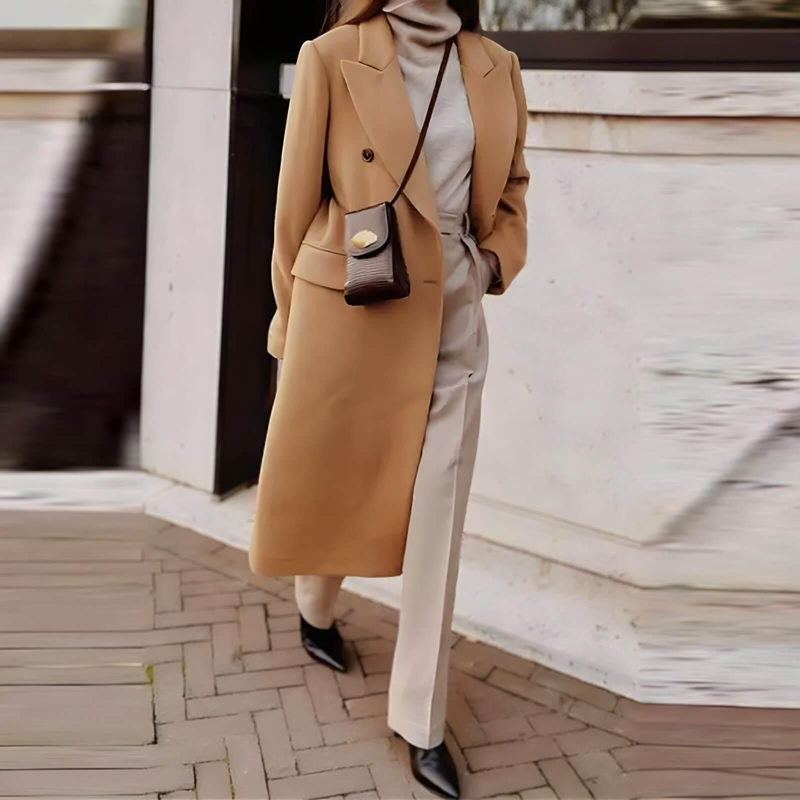 Casaco Feminino Longo de Lã Batida Bege 3