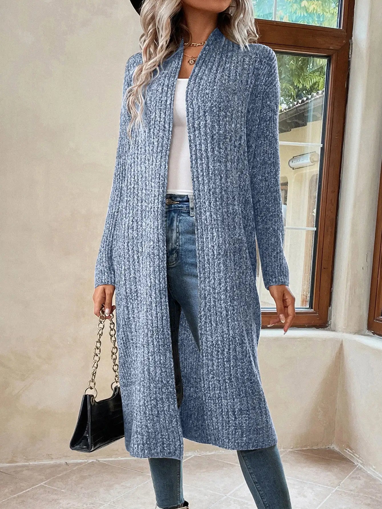 Cardigan Longo Ponto Aberto Azul 8