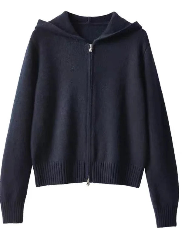 Cardigan de Tricô com Capuz e Zíper Preto 04