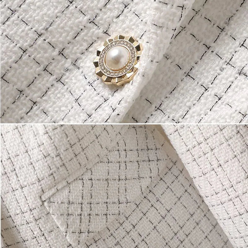 Blazer Feminino Tweed Acinturado Branco 04
