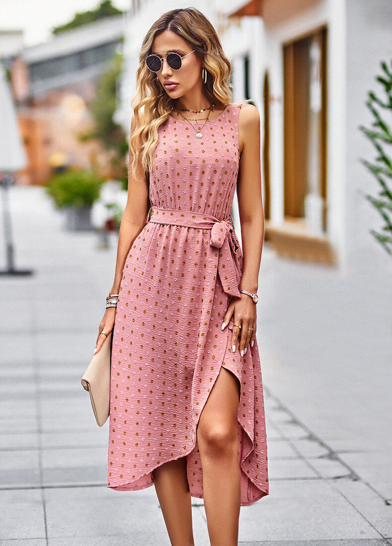 Vestido Mídi Transpassado com Amarração Rosa 1