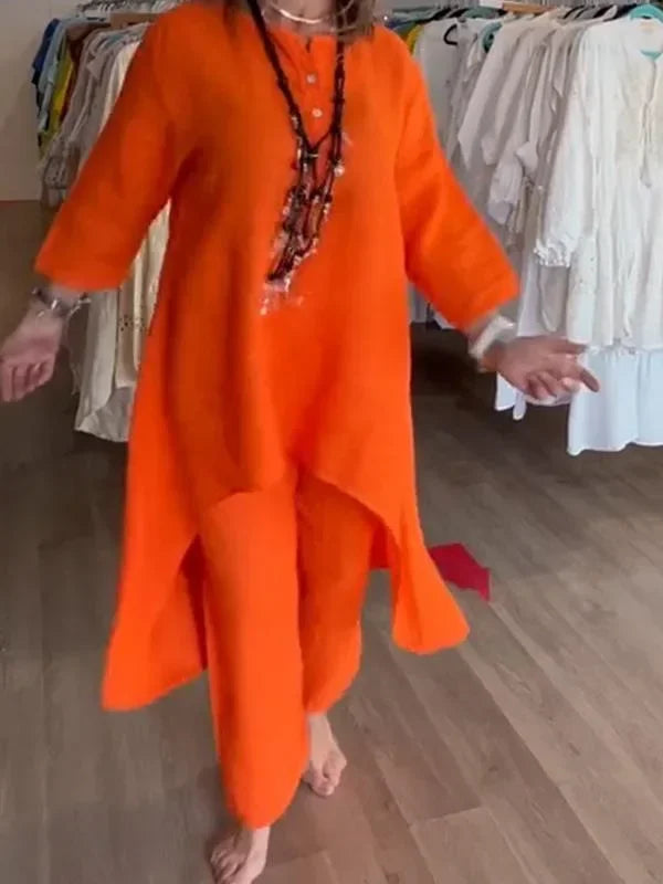 Conjunto Alongado de Linho Laranja 11